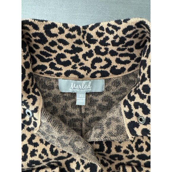 Marled Brown Animal Print Short Snap‎ Button Bomber Jacket Moto Knit - M - NWOT - Picture 5 of 7